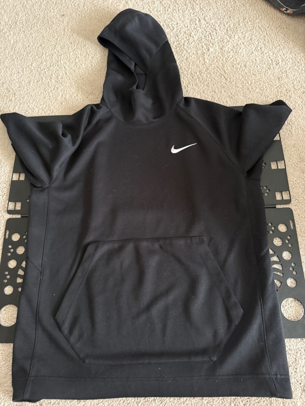 Nike Black Short Sleeve Hoodie with White Swoosh (L)